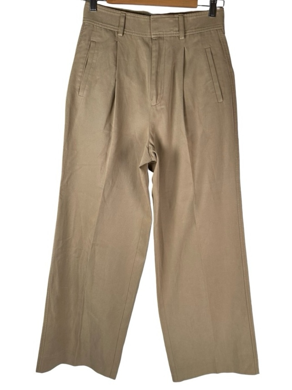 Everlane Khaki Camel Tan Pleated Wide Leg High Rise Tencel Trouser Pants Size 2S